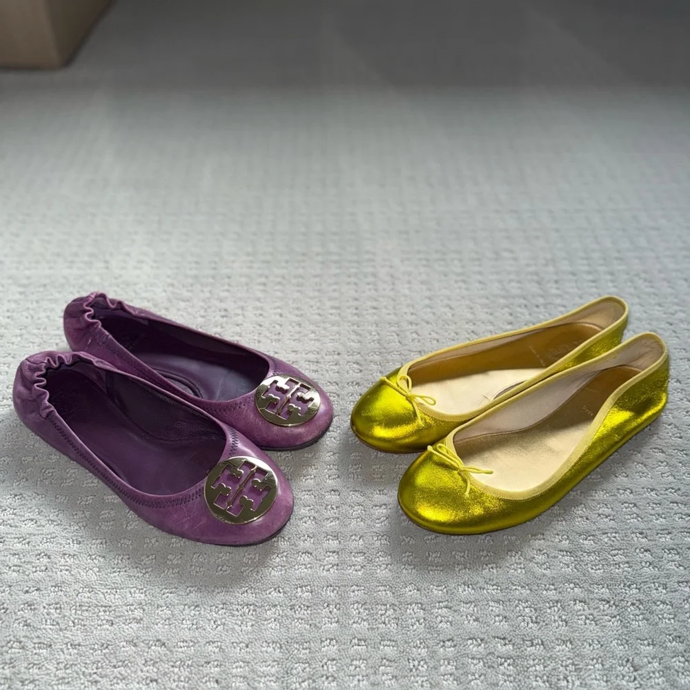 Tory Burch Miller Purple Flats & JCrew vibrant yellow flats - Picture 2 of 16